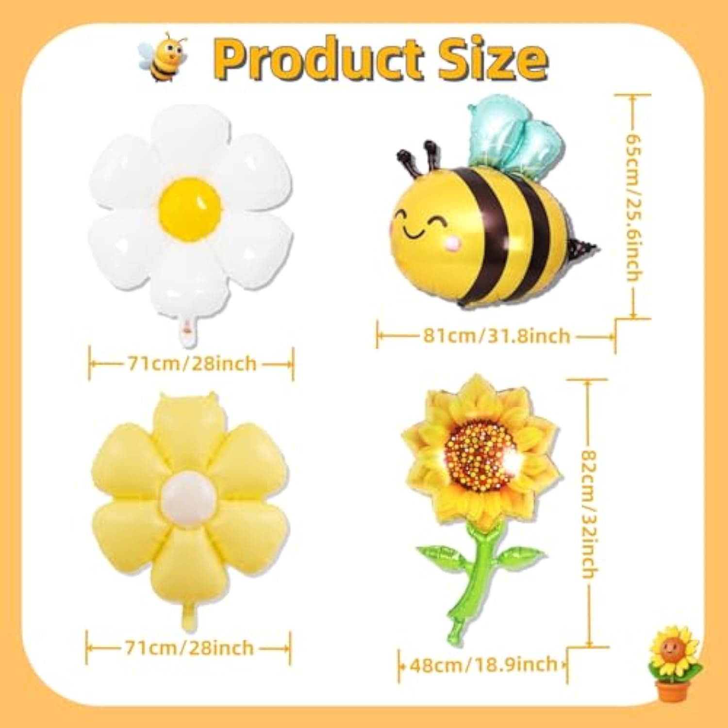 Bee Aluminum Foil Balloons Set For Gender Reveal Party, Baby Shower Decorations - 3 Bees, 4 Daisy & 2 Sunflower Flower Foil Balloons - Bee Themed Party Decor, Baby Shower Supplies, Bee Birthday Decor