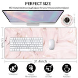 Stitched Edges Extended Mouse Pad With Cup Coaster For Computer And Keyboard?31.5 X 13.8 Inch Gaming Mouse Pad Desk Mat - Rose Gold Pink Marble