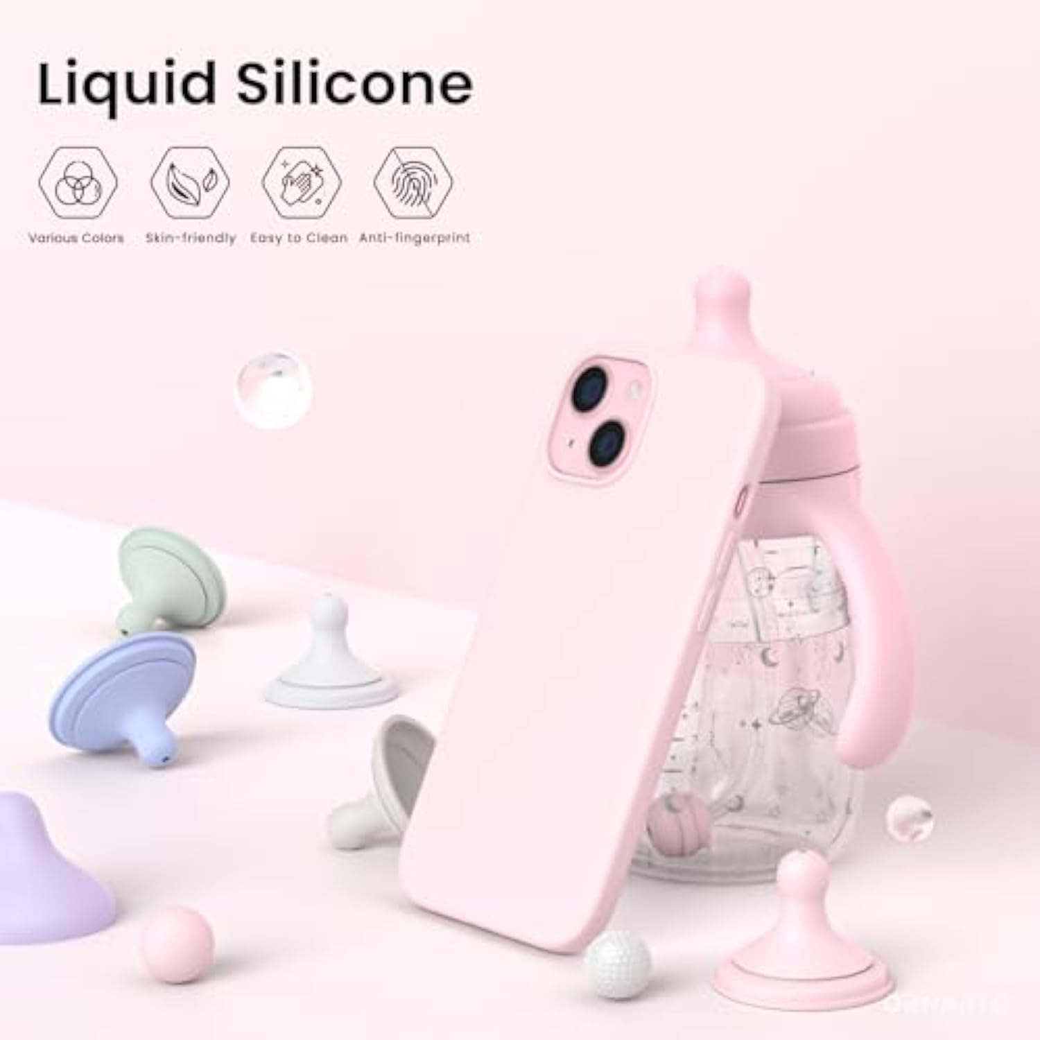 Compatible With 15 Case 6.1, Slim Liquid Silicone 3 Layers Full Covered Soft Gel Rubber Phone Case, Anti-Scratch Shockproof Protective Cover 6.1 Inch, Chalk Pink