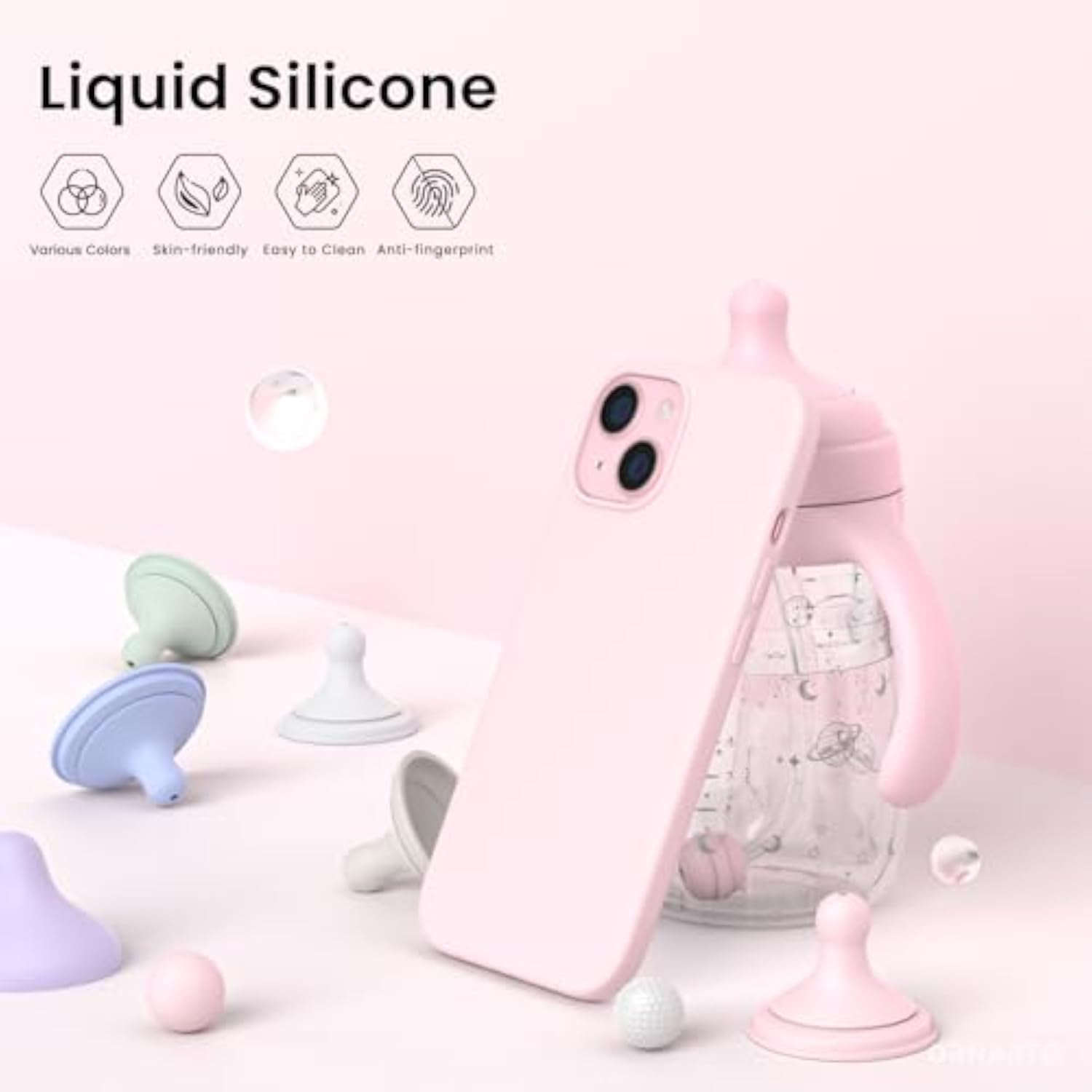 Chalk Pink Slim Liquid Silicone Phone Case for iPhone 15 6.1 Inch