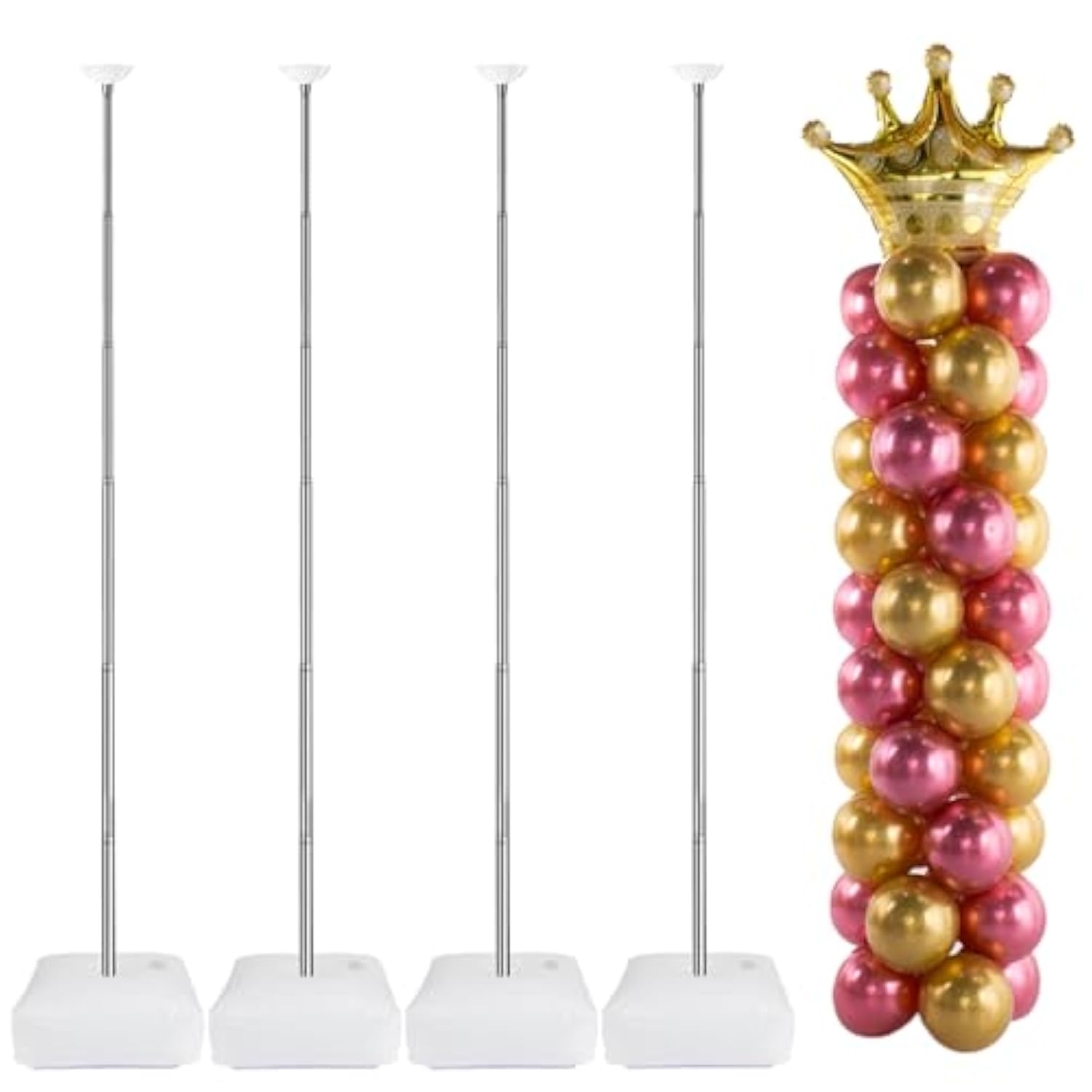 Metal Balloon Column Kit Set Of 4, Reusable Telescopic Design With Base, Height Adjustable From 1.5 To 7 Ft, Balloon Stander For Party Decorations