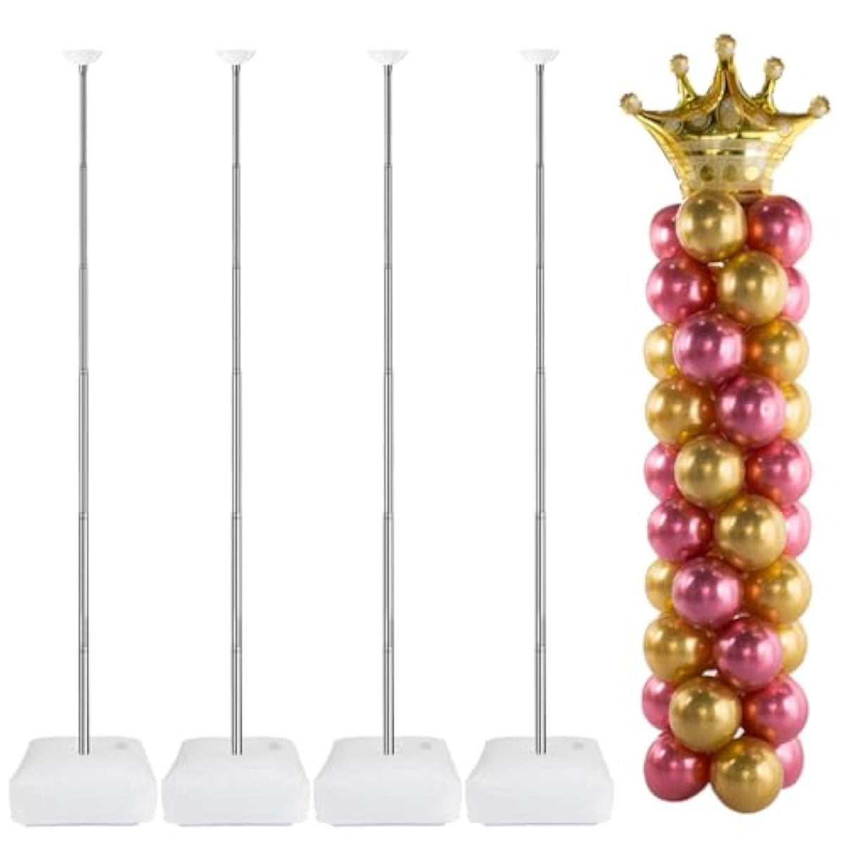 Metal Balloon Column Kit Set Of 4, Reusable Telescopic Design With Base, Height Adjustable From 1.5 To 7 Ft, Balloon Stander For Party Decorations