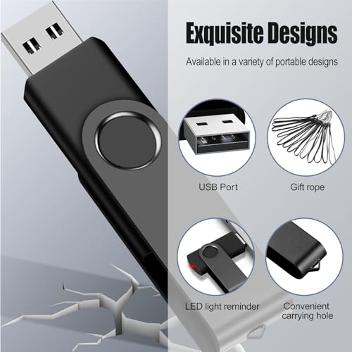 8Gb Usb Flash Drive Bulk Thumb Drives 20 Pack With Lanyards Usb 2.0 8Gb Memory Sticks Zip Drive Pen Drive For Storage And Backup Black 20Pcs