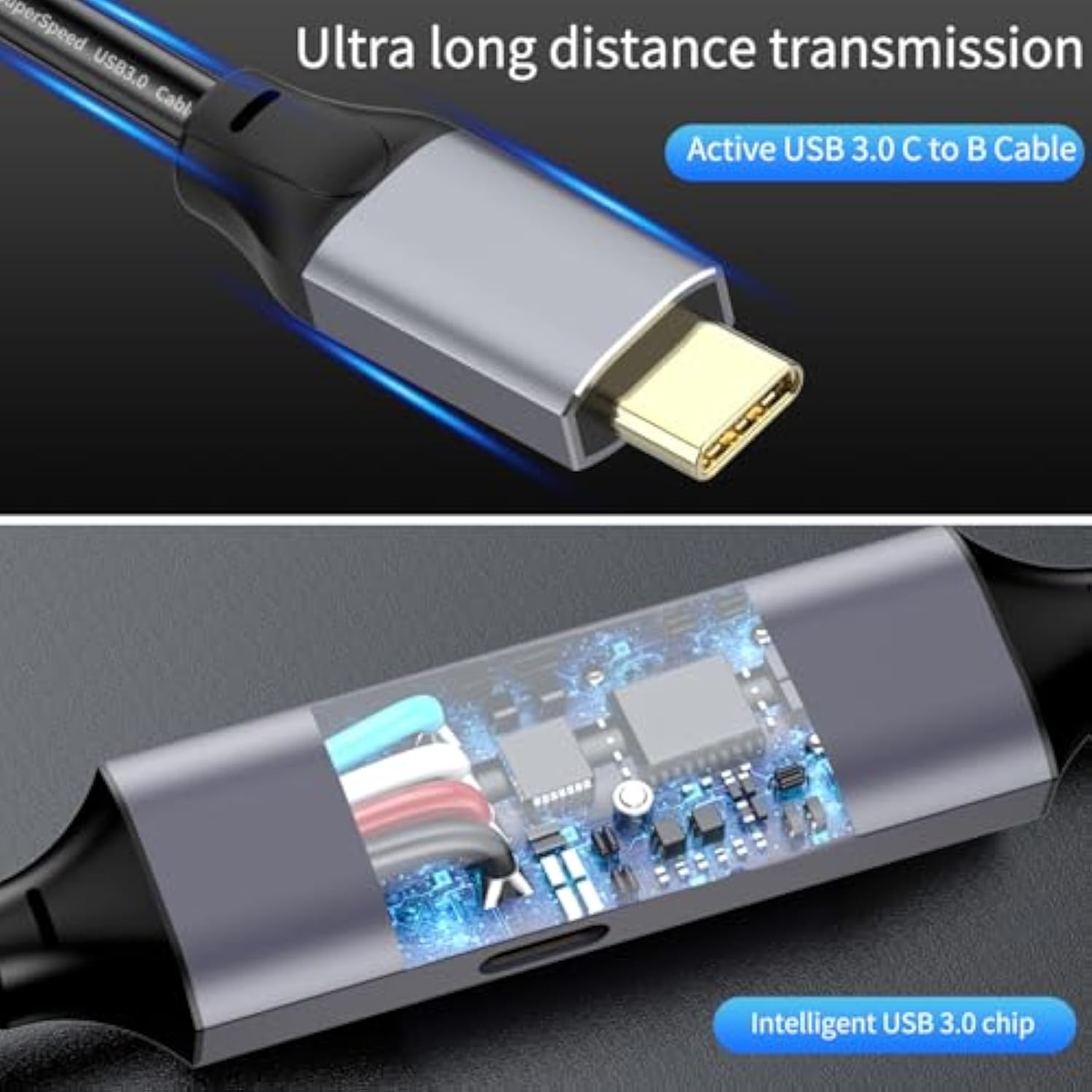 Active Usb C To Usb B 3.0 Cable 50Ft, Super Speed 5Gbps Usb 3.0 B To C Cable Compatible With Conference Camera,Docking Station,Hard Driver,Scanner, Printer,Vidicon And More