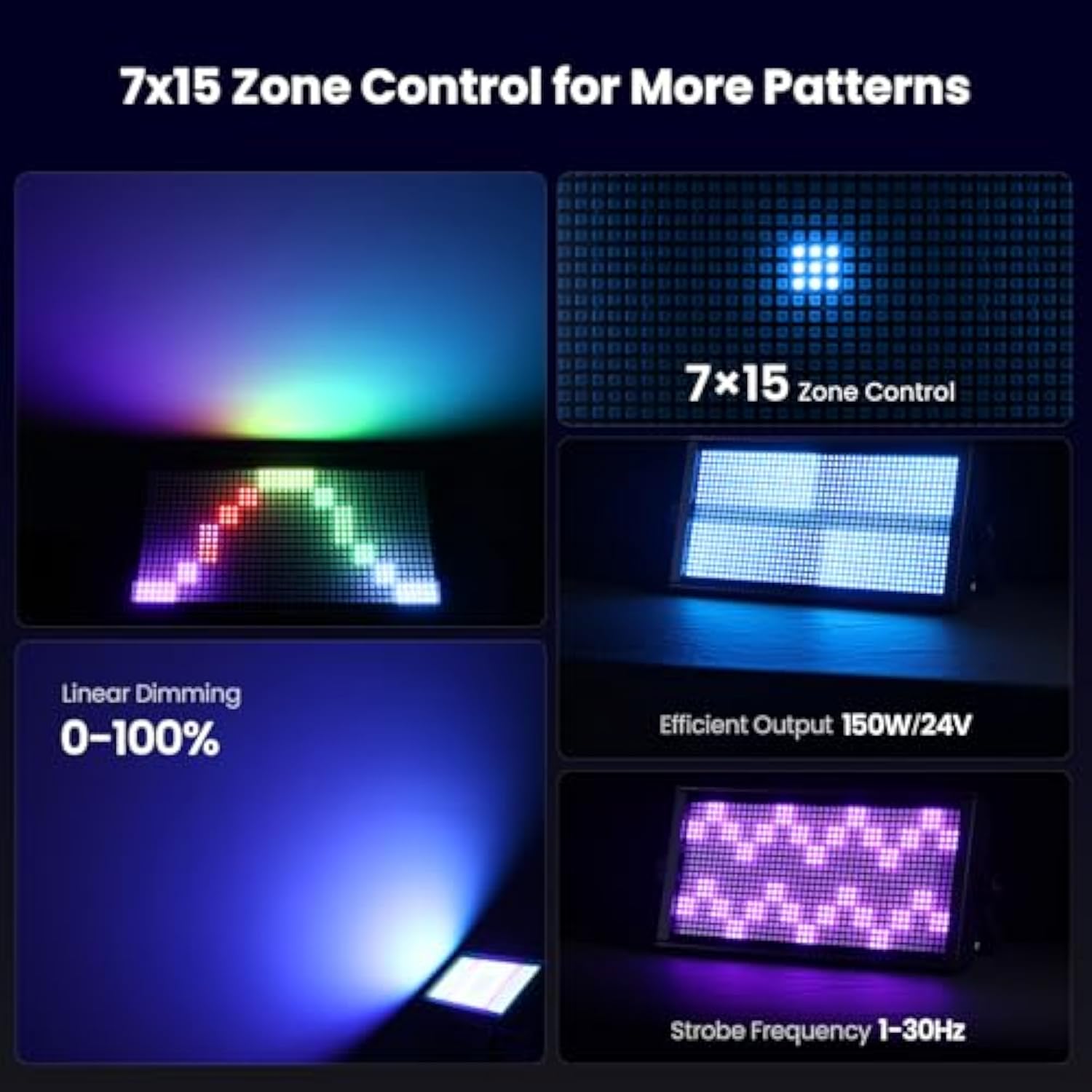 Lf105 Led Stage Strobe Light,200W Matrix Rgb Dj Strobe Light Bar With Dmx512, 8/9/15Ch, Sound Activated, Wash Uplight Dual-Zone Effects For Dj, Club, Party & Wedding