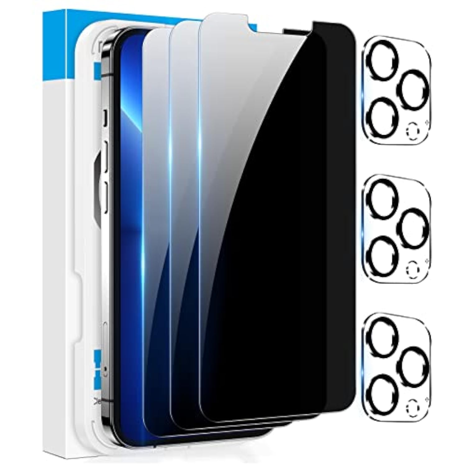 [3+3 Pack] Iphone 13 Pro Max Privacy Screen Protector With Camera Lens Protector, Anti Spy Private Full Coverage Bubble Free 9H Hardness Tempered Glass Film 6.7 Inch With Easy Installation Kit