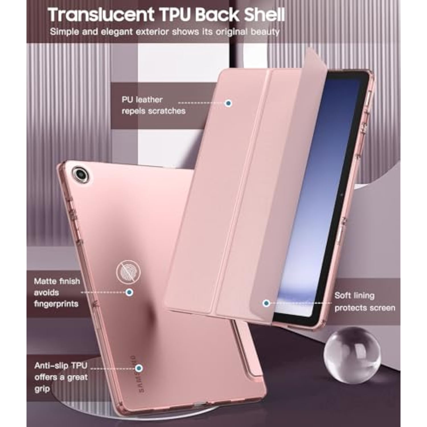 Case For Samsung Galaxy Tab A9+/A9 Plus 11" 2023, Slim Soft Tpu Translucent Frosted Back Protective Cover For Galaxy Tab A9+ Tablet Smx210/X216/X218, Auto Wake/Sleep, Rose Gold
