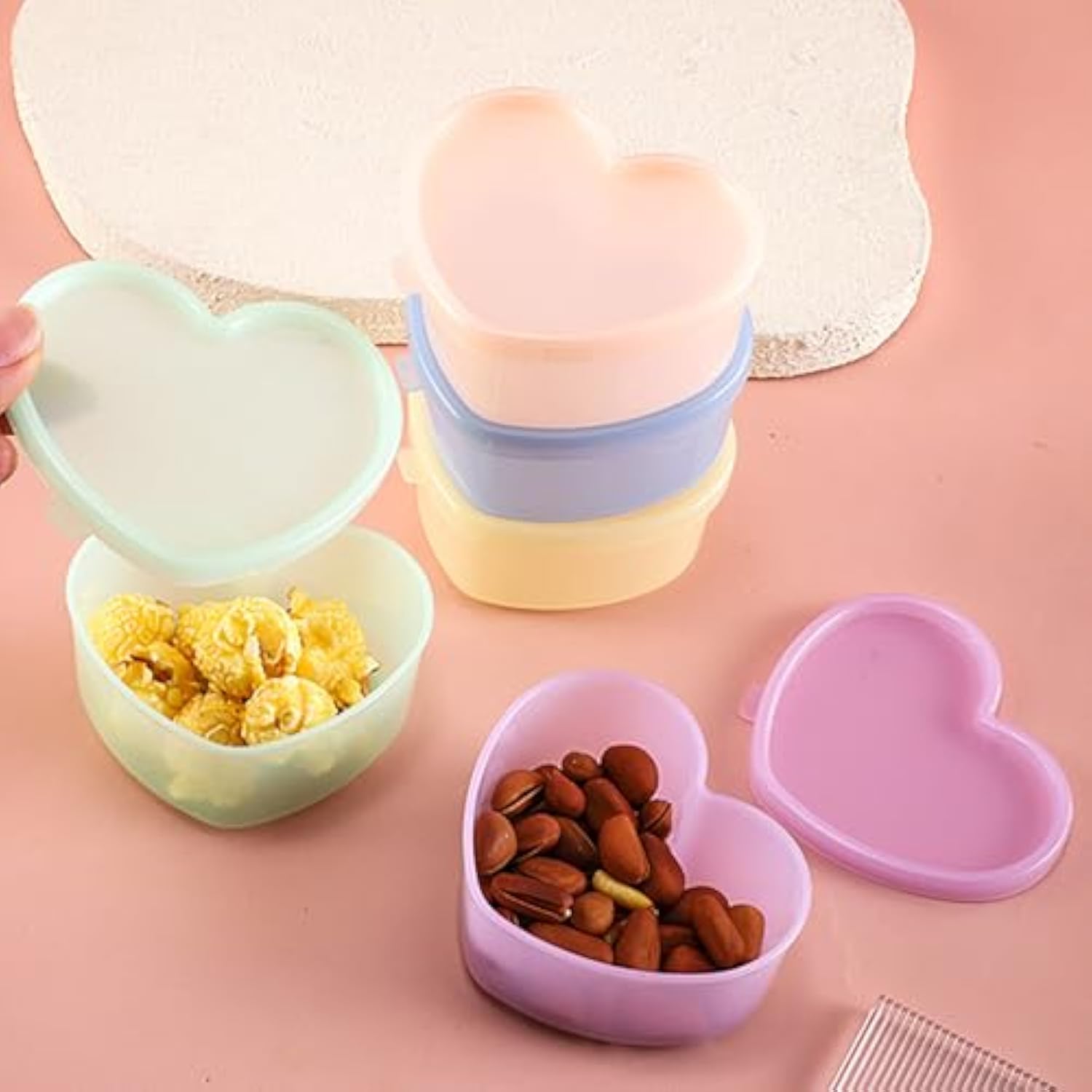 Set Of 5 Valentines Container, Plastic Heart Containers For Valentines Day, Heart Shaped Condiment Containers With Lids, Heart Shape Salad Dressing Food Dipping Sauce Cups For Bento Lunch Box