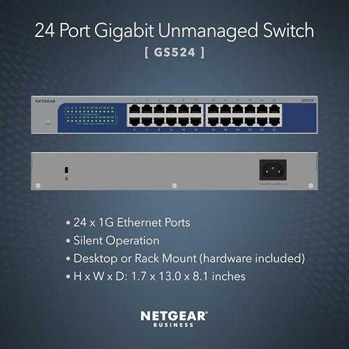 24-Port Gigabit Ethernet Unmanaged Switch (Gs524) Desktop, Wall Or Rack Mount, And Limited Protection