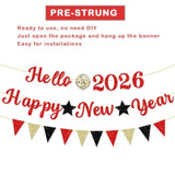 2026 New Year Banner Red Glitter Hello 2026 Party Decoration Backdrop