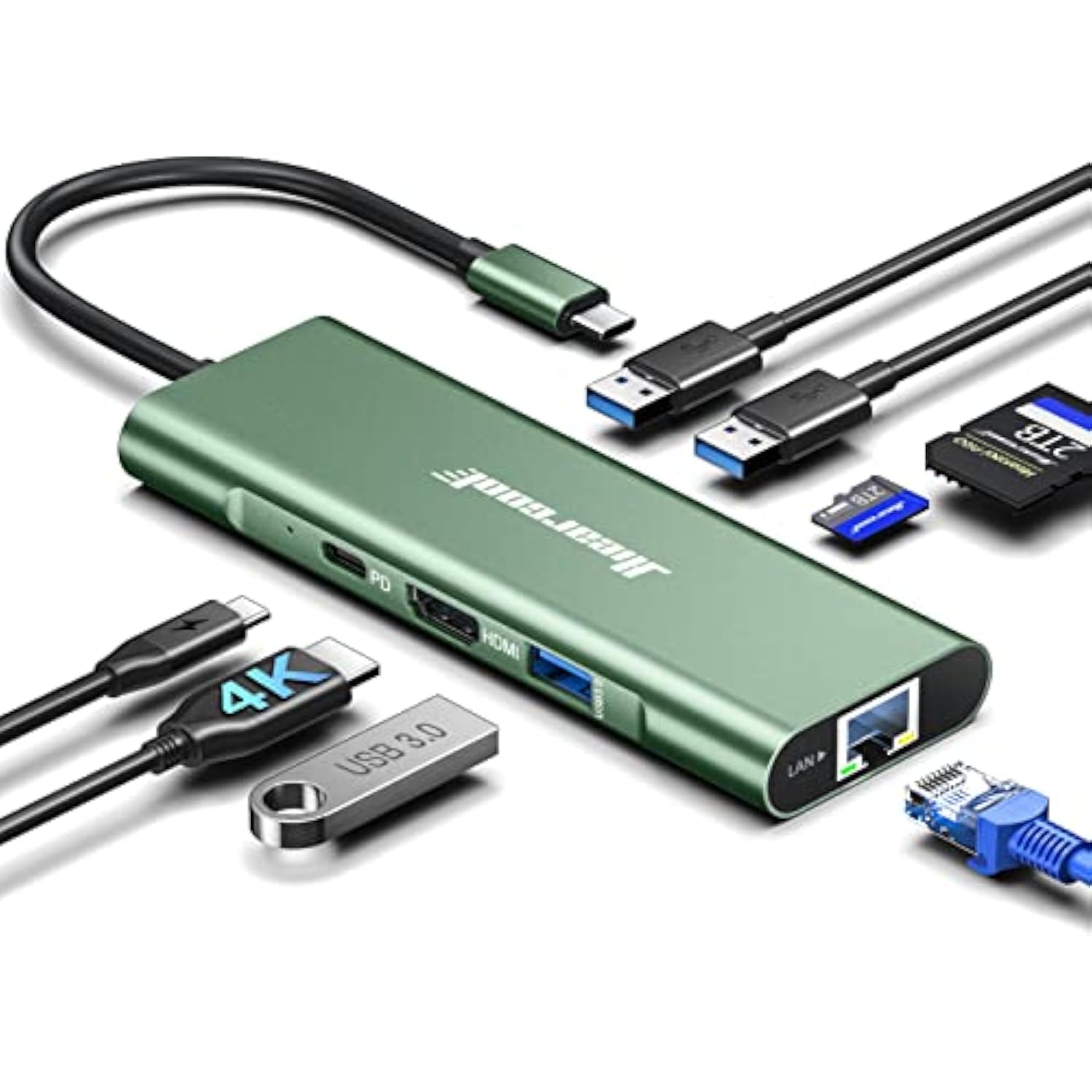 Usb C Hub, 8 In 1 Usb C Hub Multi-Port Adapter With Gigabit Ethernet, Usb C To