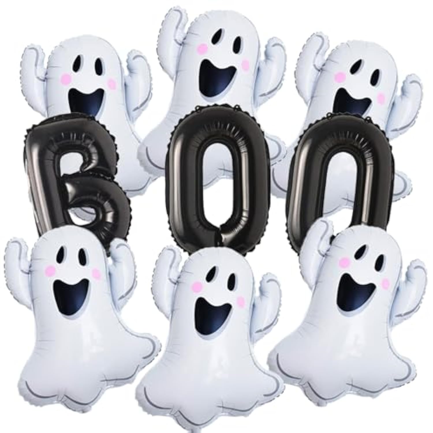 Halloween BOO Balloon Set 9PCS Black Foil Mylar Balloons for Spooky Party Decorations