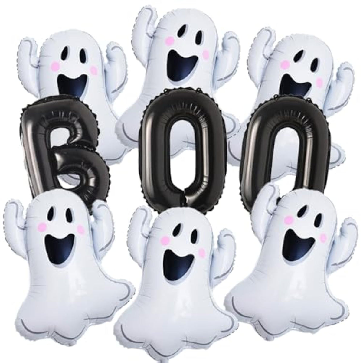 Halloween BOO Balloon Set 9PCS Black Foil Mylar Balloons for Spooky Party Decorations