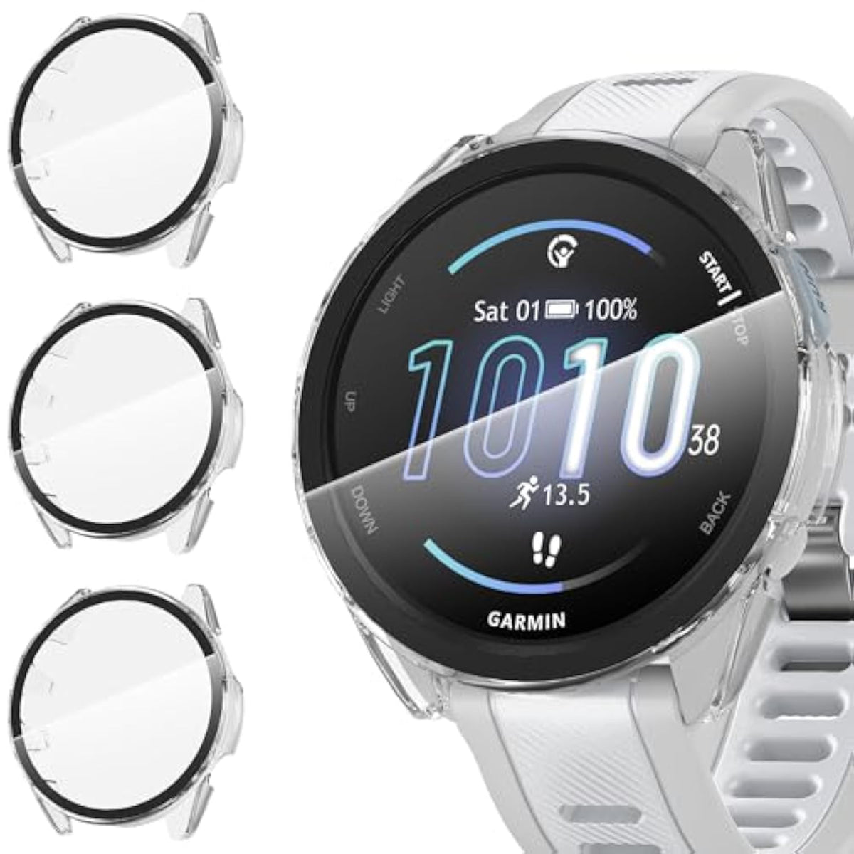 3 Pack For Garmin Forerunner 165 Smartwatch Case, 9H Tempered Glass Screen Protector, All-Coverage Pc Protective Cover -Clear