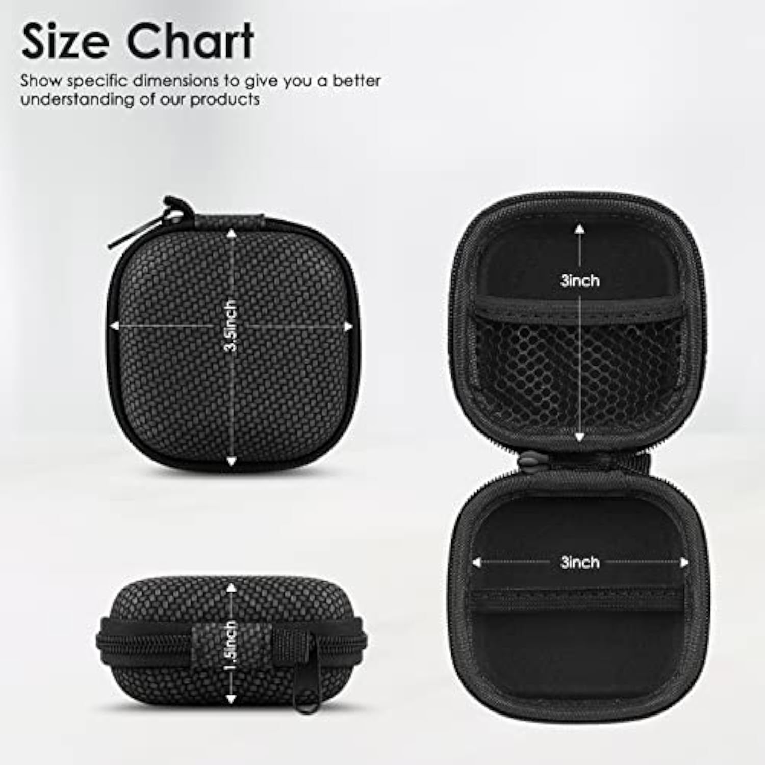 Earbud Case Hard Eva Earphone Carrying Case Cell Phone Accessories Storage Bag With Carabiner For Airpods Headset Earphone Flash Drive Charging Cable Key Wall Charger Usb Adapter Cable (Black 2Pack)