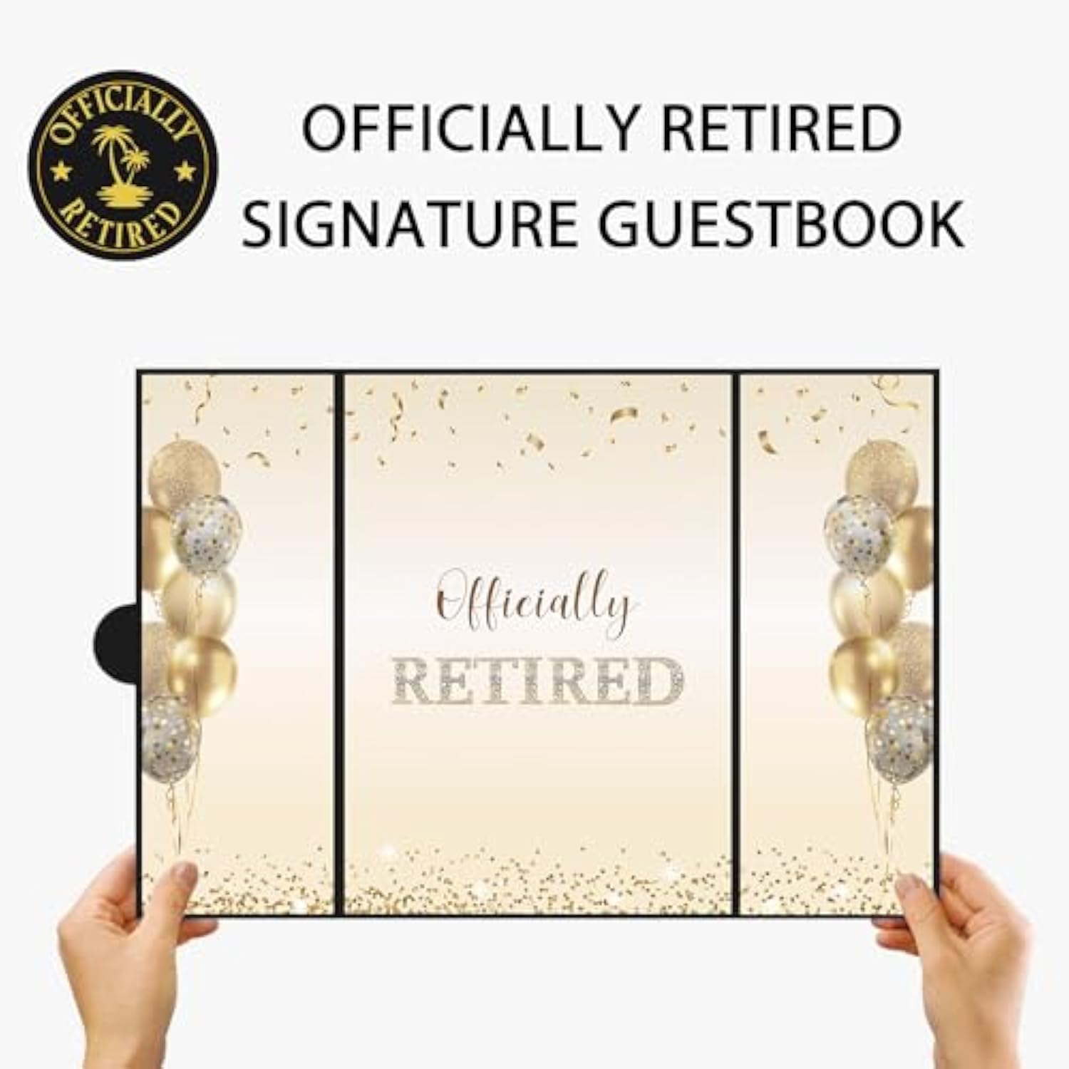 Black Gold Retirement Party Decorations, Officially Retired Alternative Signature Guest Book For Men Women Happy Retirement Gifts Signing Card Board For Retirement Farewell Party Supplies