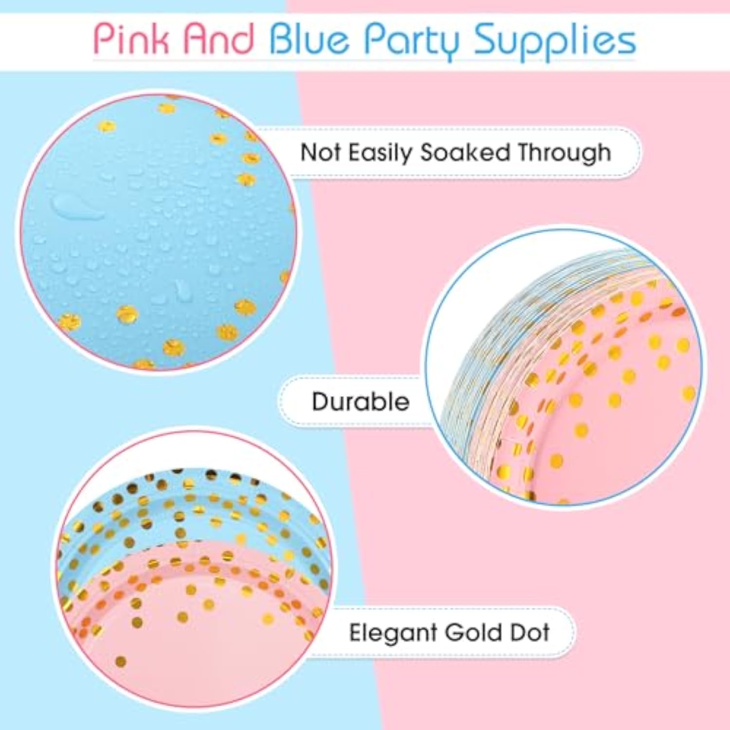 256 Pcs Pink And Blue Gender Reveal Party Supplies Disposable Paper Plate Napkin Cup Gold Dot Plastic Tablecloth Fork Knives Spoon Serve 36 Guest For Easter Baby Shower Birthday Decoration