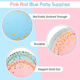 256 Pcs Pink And Blue Gender Reveal Party Supplies Disposable Paper Plate Napkin Cup Gold Dot Plastic Tablecloth Fork Knives Spoon Serve 36 Guest For Easter Baby Shower Birthday Decoration