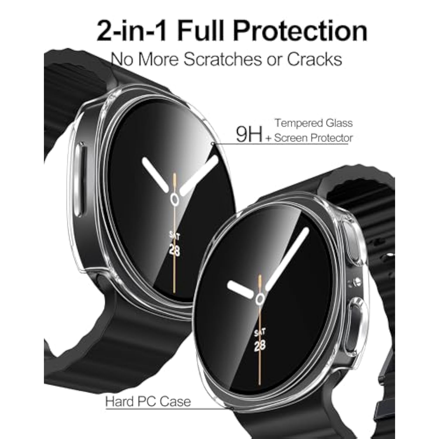 2 Pack Case Compatible With Samsung Galaxy Watch 8 40Mm With Built In Tempered Glass Screen Protector, Hard Pc Case Scratch-Resistant Overall Protective Cover- Transparent