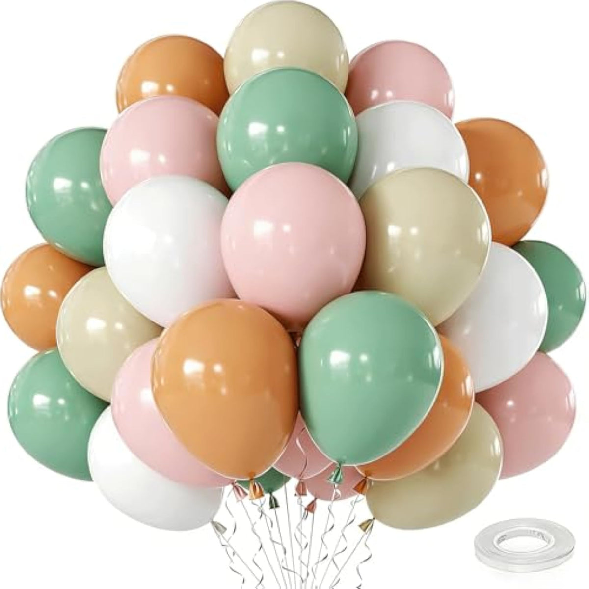 Sage Green And Pink Balloons - 50Pcs 12 Inch Pastel Pink And Dusty Green Nude Sand White Boho Balloons With Ribbon For Girls Women Birthday Bridal Shower Wedding Tea Party Decorations