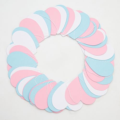 Blue Pink White Party-Decorations Gender-Reveal - 52Ft Paper Heart Garland Streamer Banner Birthday Decorations Baby Shower Decorations Gender Neutral Decorations Bridal Wedding