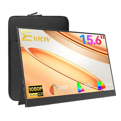 Portable Monitor 15.6", 125% Srgb 1080P Laptop Monitor, 350 Nits, 2000:1 Contrast Ultra-Slim Display, Usb-C & Mini Hdmi, Vesa & Case, Travel Second Screen For Computer, Mini Pc, Game Consoles