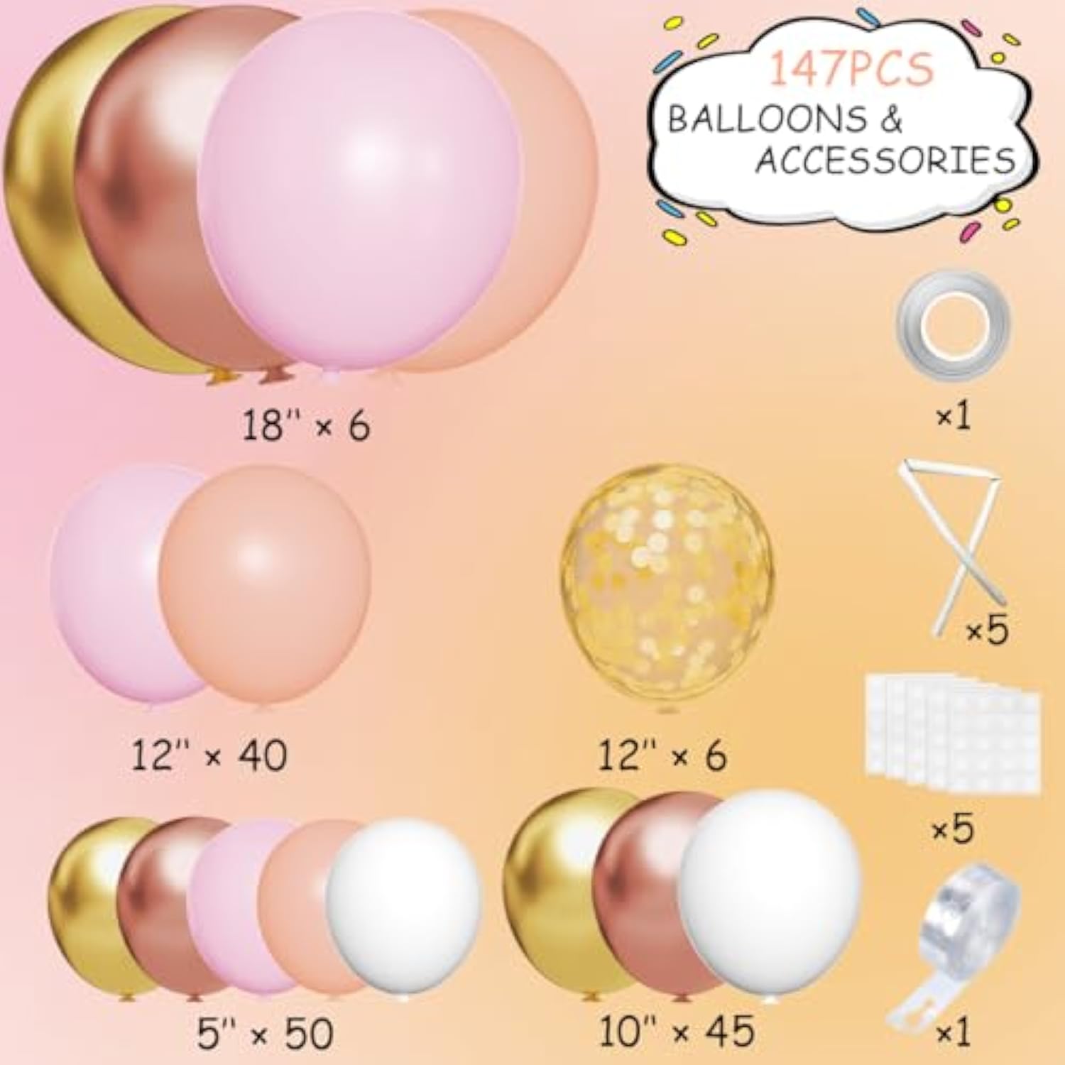 Rose Gold Balloon Arch Kit, 147Pcs Metallic Gold White Pastel Nude Pink And Rose Gold Balloons Garland With Confetti For Wedding Bridal Baby Shower Princess Girl Birthday Party Decorations