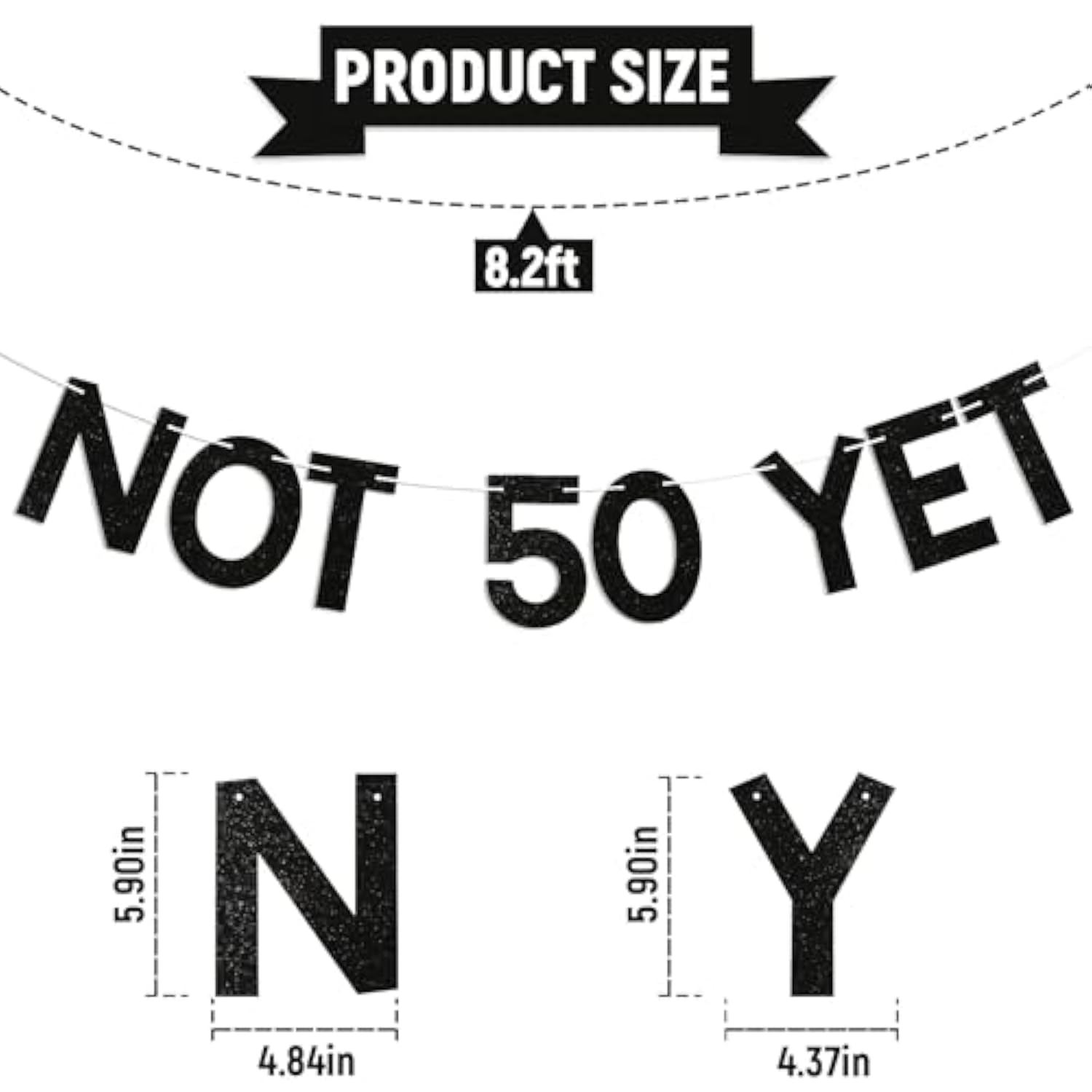 Not 50 Yet Banner - Last Year In My 40S Banner, Happy 49Th Birthday Sign, Cheers To 49 Years, Funny 49Th Birthday Party Decorations Black Glitter