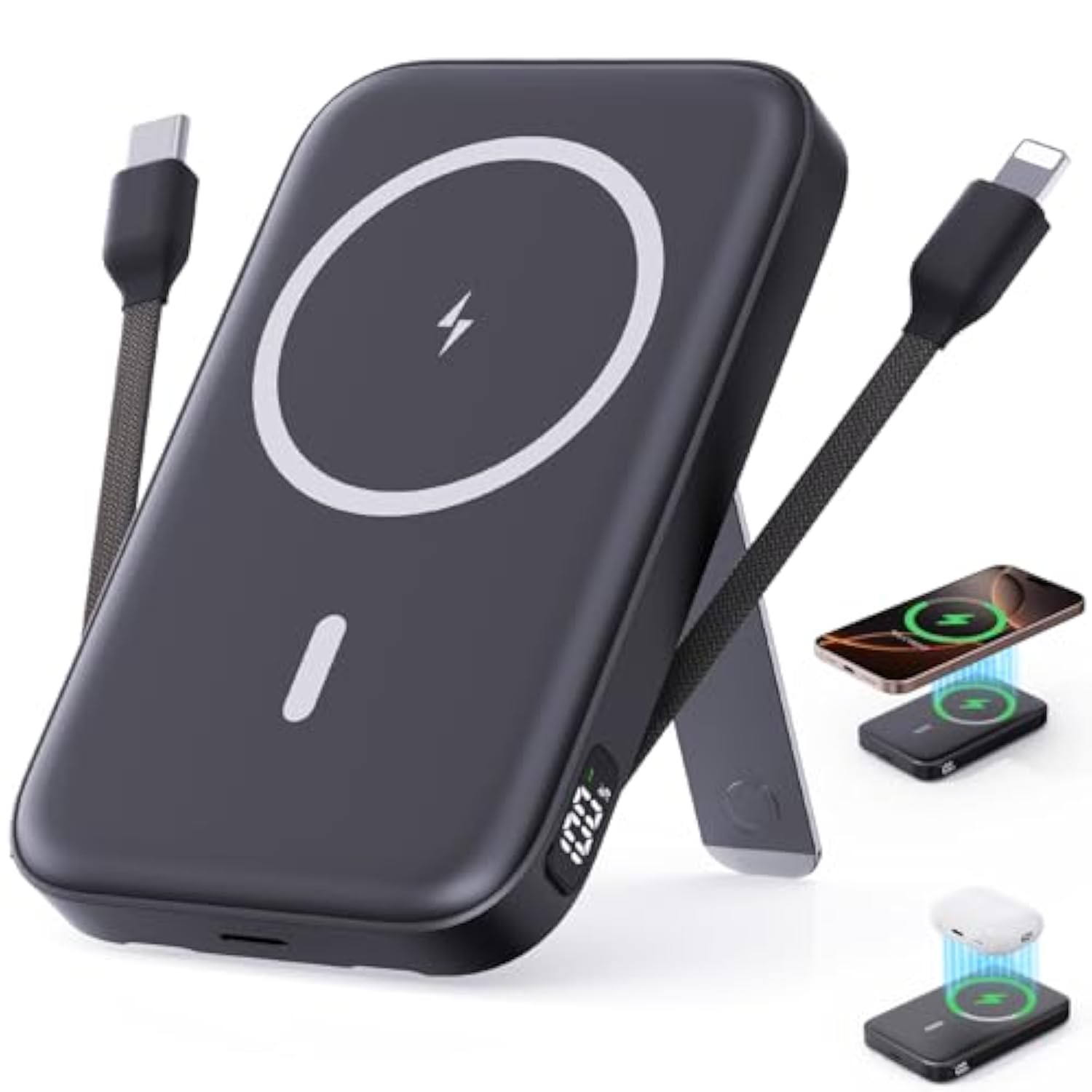 2025 Latest Portable Charger, 16800Mah Magnetic Wireless Power Bank With 2 Built In Cables, Led Display Battery Pack Travel Essentials For Iphone 16/15/14/13/12/Pro/Mini/Pro Max Andriod