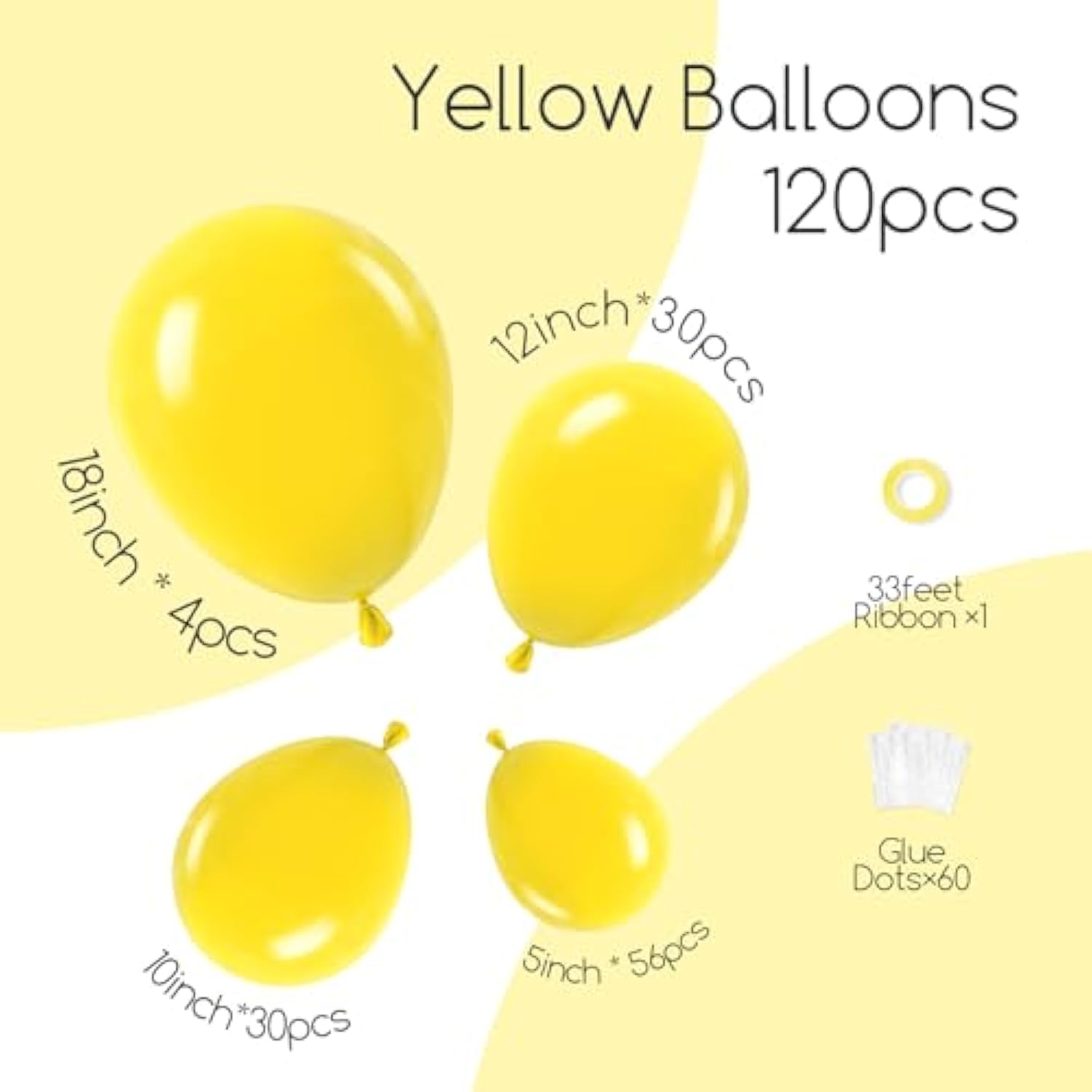 120Pcs Yellow Balloon Arch Kit, 18 12 10 5 Inch Yellow Latex Balloons Different Sizes Balloon Garland For Baby Shower Sunflower Bee Wedding Birthday Party Decorations