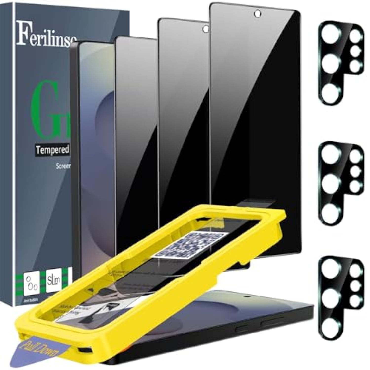 3-Pack Privacy Screen Protector & 3 Camera Lens Protectors for Samsung S25 Ultra, Case Friendly