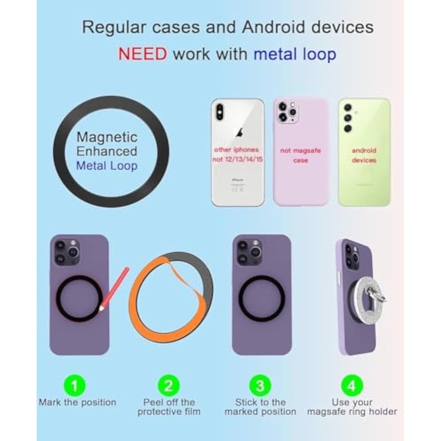 Magnetic Phone Ring Holder For Magsafe, Glitter Magnetic Grip Compatible With 16 15 14 13 12 Pro Max,Pro,Plus,Mini Mag Safe Accessories,Adjustable Kickstand,Silver
