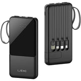 Portable Charger With Built In Cables,10000Mah Slim Usb C Power Bank,5 Output 3 Input Led Display High Speed External Battery Pack Travel Phone Charger For Iphone Samsung Pixel Lg Moto Ipad,Purple