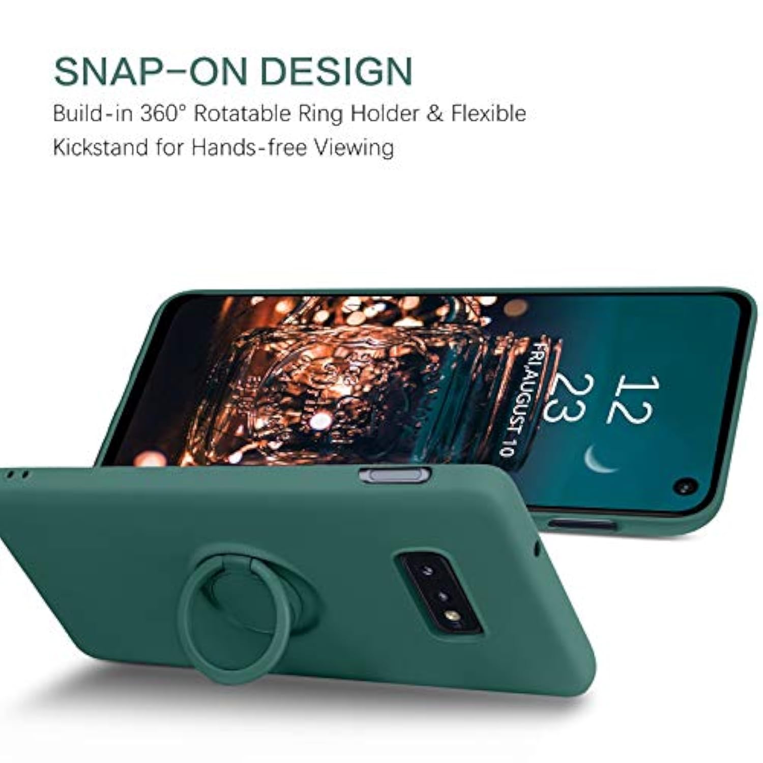 For Samsung Galaxy S10E Case, Slim Silicone Soft Rubber With 360° Ring Holder Kickstand Car Mount Supported Shockproof Protective Cases For Samsung Galaxy S10E 5.8" (2019), Midnight Green