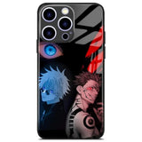 Satoru-Gojo And Ryomen Sukuna Anime Glossy Glass Creative Phone Case, Manga Pattern, Black Soft Silicone Shell For Iphone 16 Pro Max