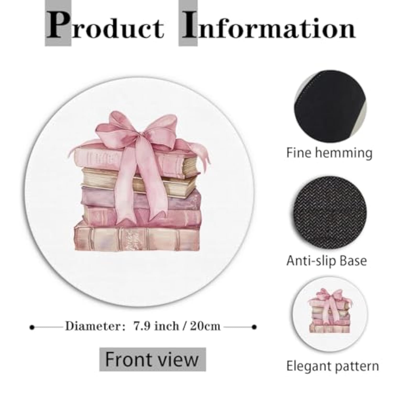 Coquette Pink Bow Preppy Book Mouse Pad,Preppy Girly Aesthetic Mouse Pads For Wireless Mouse Computers Laptop Desk Accessories,Pink Office Supplies,7.9X7.9 Inch