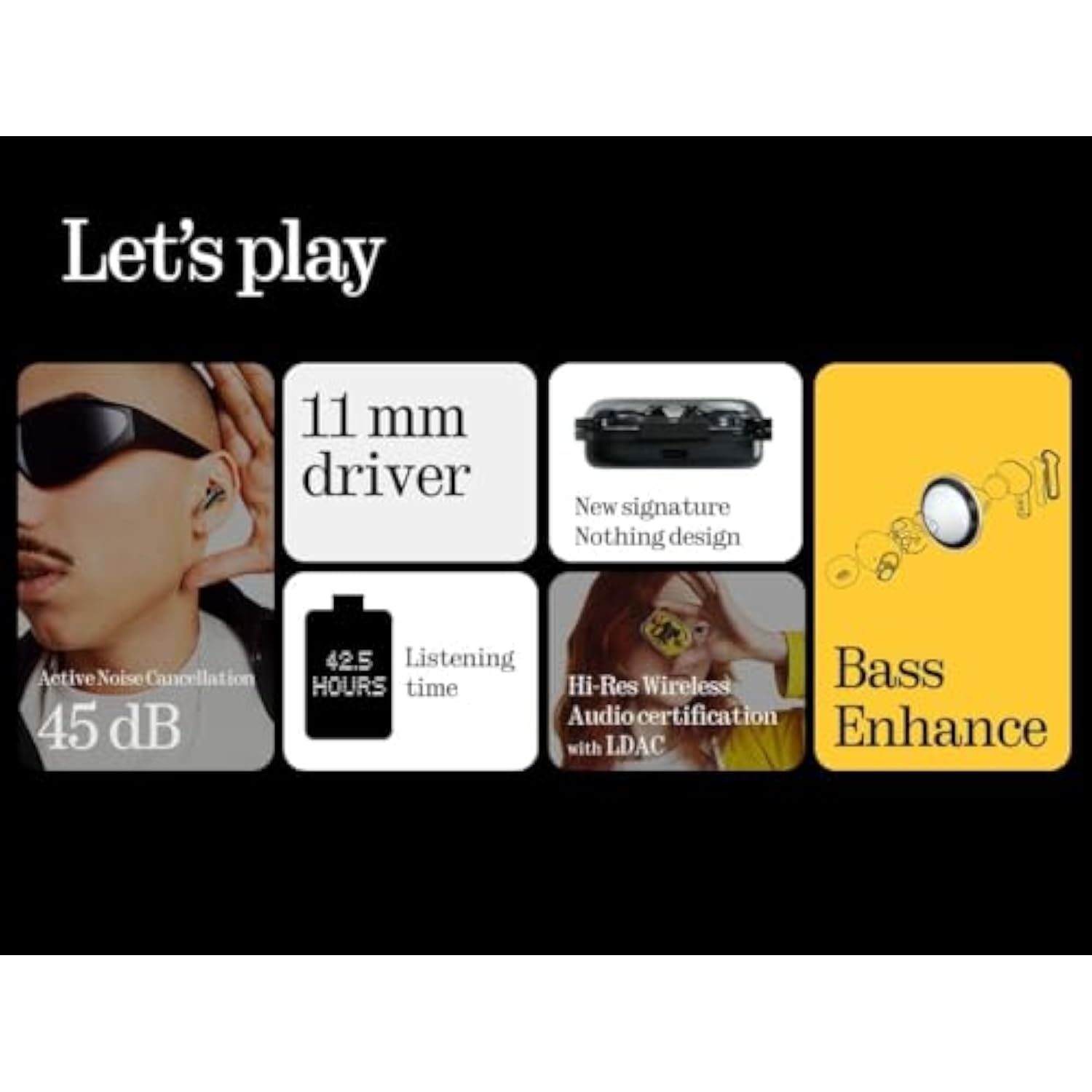 Ear (A) 2024 Bluetooth Compatible Android/Ios Earbuds With Chatgpt Integration, 45Db Hybrid Noise Cancelling, Equaliser, Dual Connect, 42.5H Battery, Ip54 Water & Dust Resistance (Black)