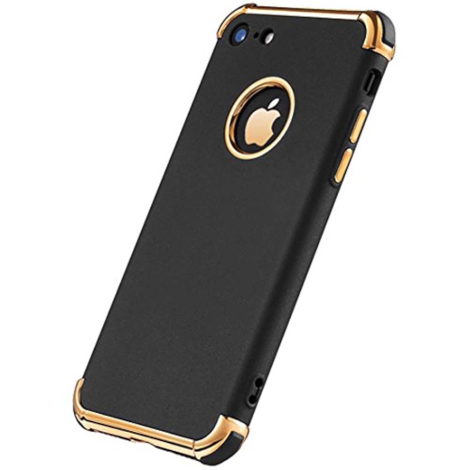 Luxury 3 in 1 Slim Fit Electroplated Shockproof Phone Case for iPhone 7/8, Ultra Thin Flexible Soft Matte Case with Detachable Gold Trim, Compatible with iPhone 7/8 (Black)
