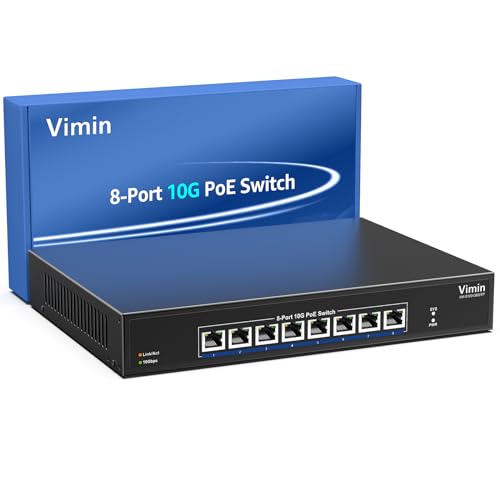 8 Port 10G Poe Switch, 8 Port 10G Poe Ethernet Switch Support Ieee802.3 Af/At, 10G Base-T Rj45 Poe Port For 1G/2.5G/5G/10G Network, 160Gbps Switching Capacity, 110W Poe Power, Desktop & Rack Mount