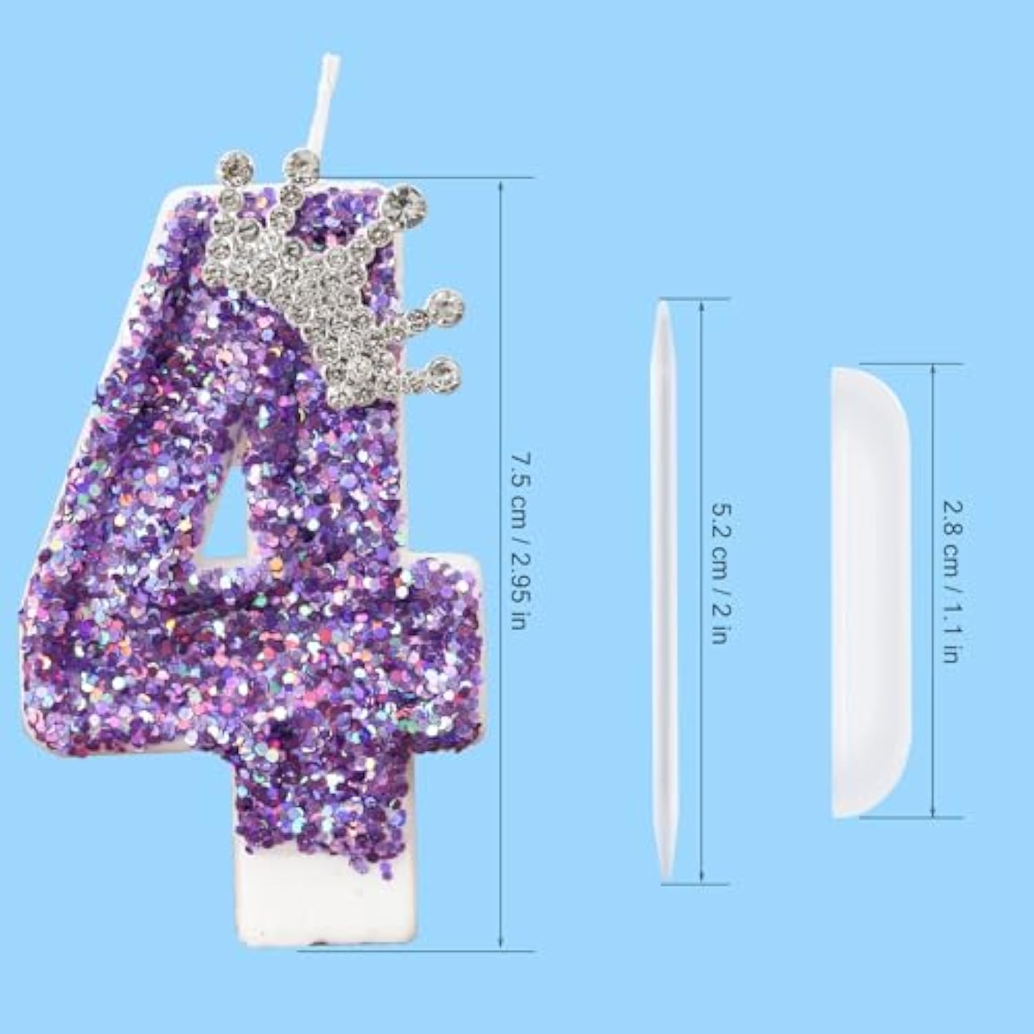 Birthday Number Candles,Purple Crown Birthday Candles For Cake,Glitter Number 4 Candle Cake Topper With Sequins For Anniversary Celebrations Supplies (Number 4)