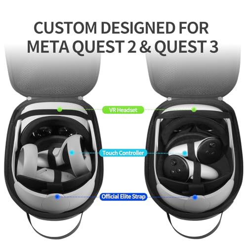 Carrying Case For Meta Quest 3S/Quest 3/Quest 2 Vr Headset, Controller, Original Head Strap, Carbon Fiber Hard Shell Pouch With Lightweight Portable Protection For Travel Storage