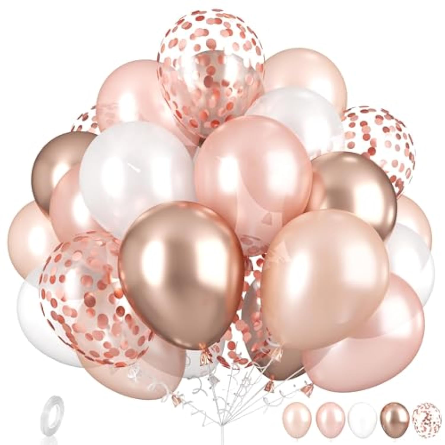 Rose Gold Balloons Set, Pearl Champagne Gold Rose Gold And White Birthday Balloons, Metallic Roses Golds Confetti Balloons For Girls Women Birthday Party Wedding Bridal Shower Decorations