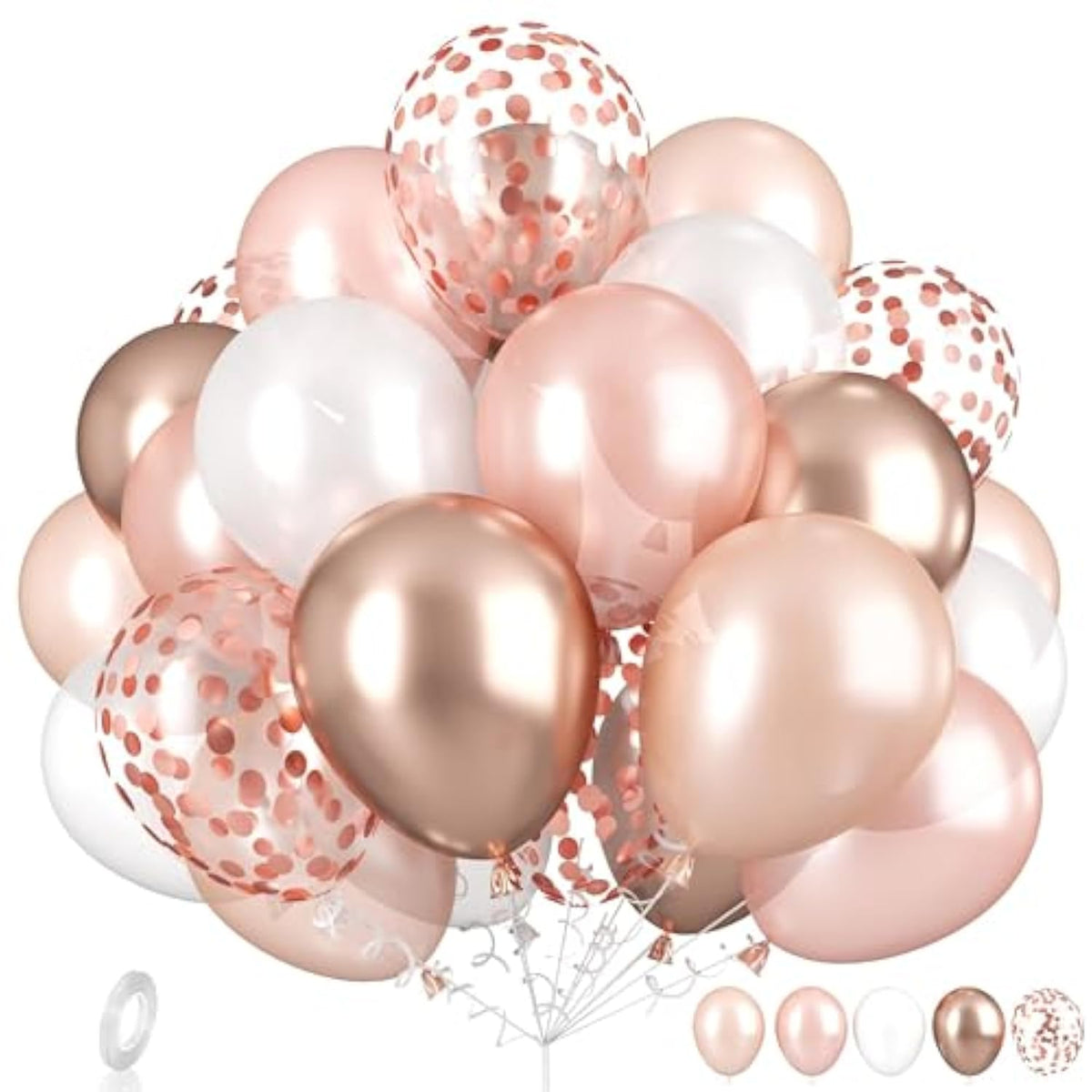 Rose Gold Balloons Set, Pearl Champagne Gold Rose Gold And White Birthday Balloons, Metallic Roses Golds Confetti Balloons For Girls Women Birthday Party Wedding Bridal Shower Decorations