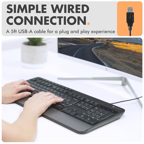 X9 Wired Keyboard - Comfortable Typing - Ergonomic Full Size Usb Keyboard With Wrist Rest, Number Pad, Multimedia And 114 Keys - External Computer Keyboard For Laptop, Desktop And Office Pc