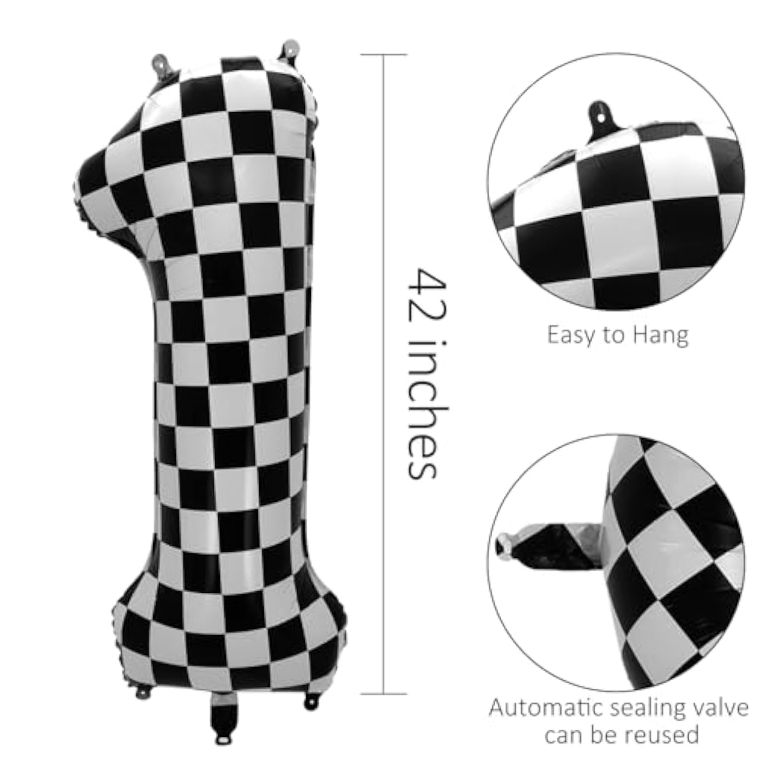 42 Inch Checkered Number Balloon 2, 2Nd Race Car Birthday Party Supplies For Boys Girls, Large Black And White Number 2 Balloon Party Decorations (Checkered 2)