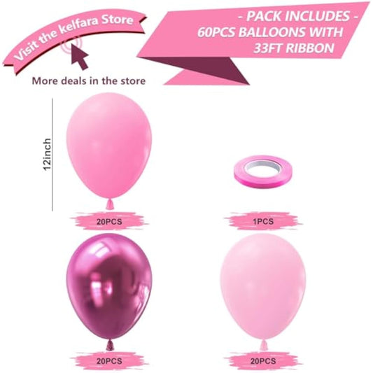 Pink Balloons Metallic Hot Pink Balloons 60Pcs 12Inch Light Pink Dark Magenta Pink Latex Balloons For Grils Birthday Princess Baby Shower Wedding Party Supplies Decoration