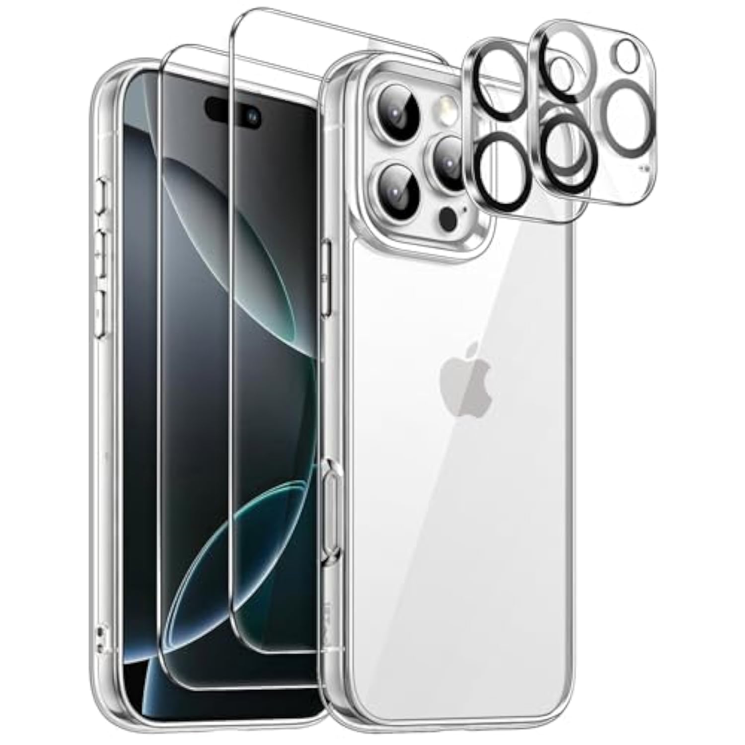 JETech 5 in 1 Case for iPhone 16 Pro 6.3-Inch with 2 Pack Each Tempered Glass Screen Protectors and Camera Lens Protectors, Non-Yellowing Shockproof Bumper Phone Cover (Clear)
