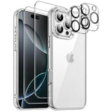 JETech 5 in 1 Case for iPhone 16 Pro 6.3-Inch with 2 Pack Each Tempered Glass Screen Protectors and Camera Lens Protectors, Non-Yellowing Shockproof Bumper Phone Cover (Clear)
