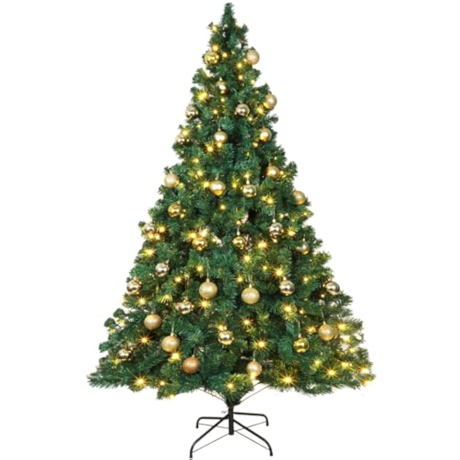 41 Pcs 7 Ft Artificial Christmas Tree With 250 Led Warm White String Lights 40 Gold Ball Ornaments Fake Xmas Tree With Metal Stand For Indoor Outdoor Home Office Xmas Holiday Party Decoration