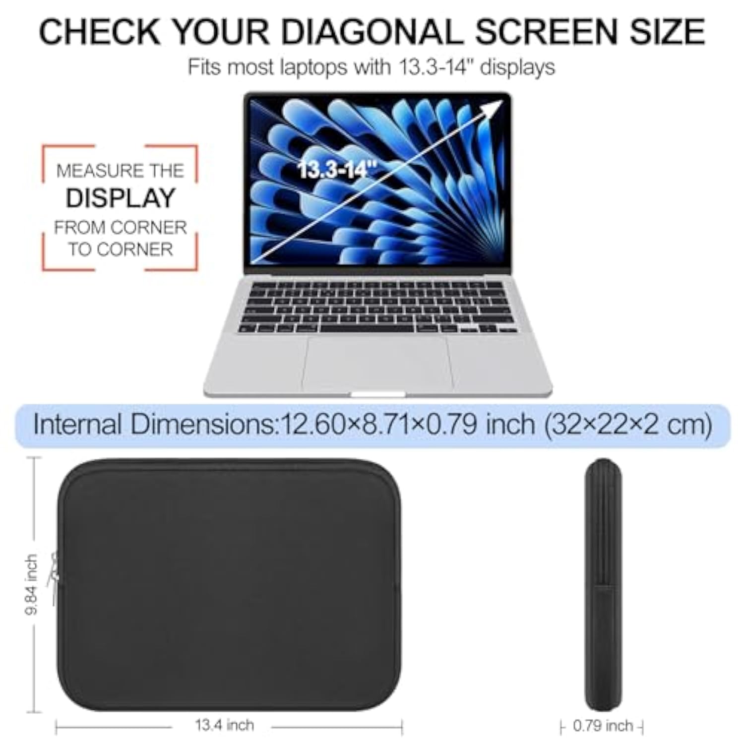 Laptop Sleeve Case, 13.3 Inch Padded Protective Laptop Cover Briefcase Carrying Bag Compatible With Macbook Air/Pro 13 Inch, Macbook Pro 14 Inch, Slim Portable Computer Bag Neoprene, Black